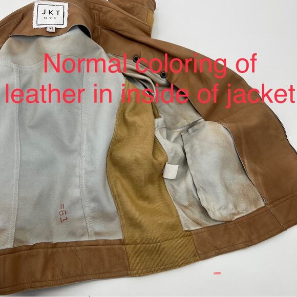 JKT NYC Piper Patina Leather Jacket Au Lait Tan Cropped Unlined Zippers Size XS - Picture 15 of 16